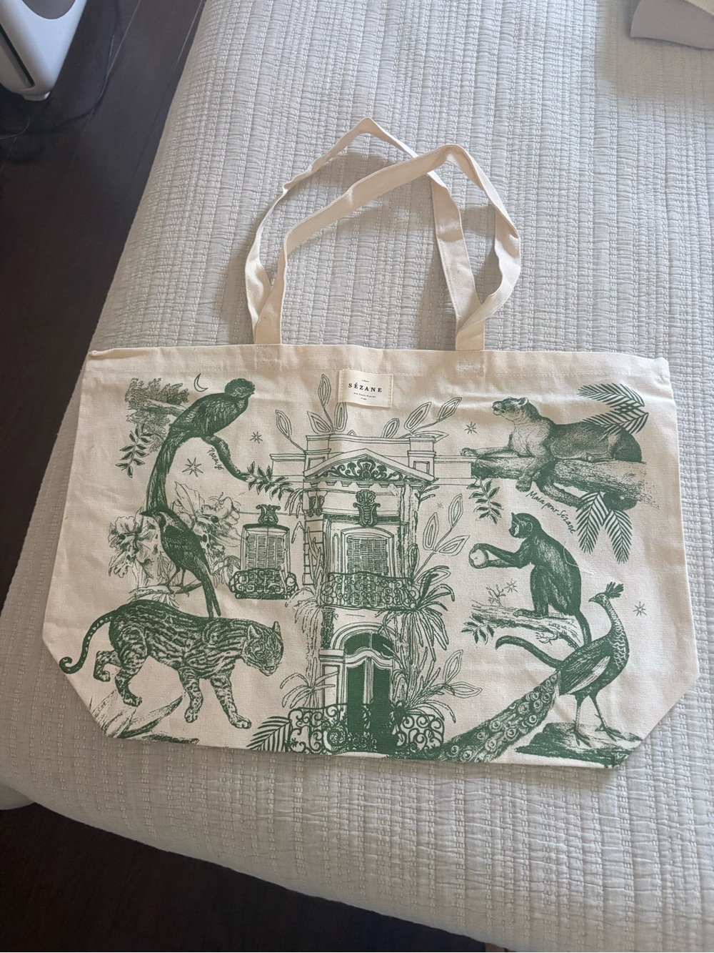 Sezane Green Cotton Tote Bag